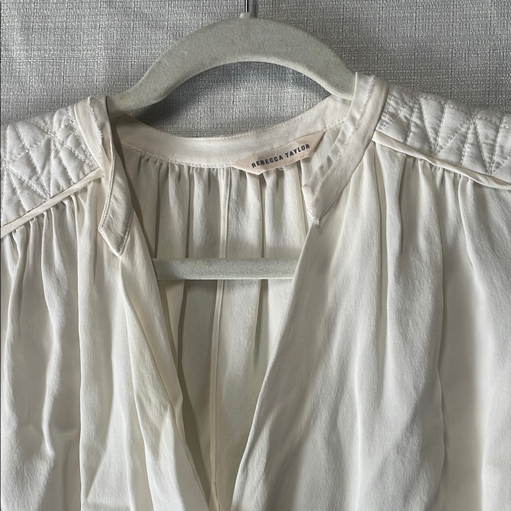 Rebecca Taylor Ivory Blouse with Quilted Shoulders